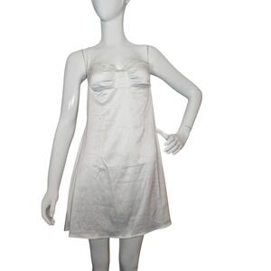 Lyaner White Satin Slip Dress Lace Trim Open Back Mini‎ Chemise Womens M